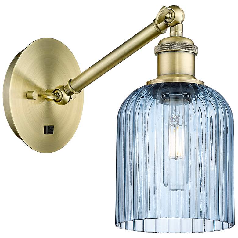 Image 1 Ballston Bridal Veil 5" Sconce Arm Adjusts Up & Down Antique Brass Blue