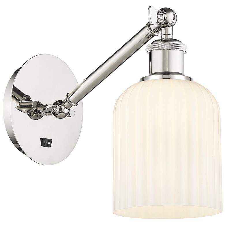 Image 1 Ballston Bridal Veil 5" Sconce Arm Adjusts Up & Down Polished Nickel White