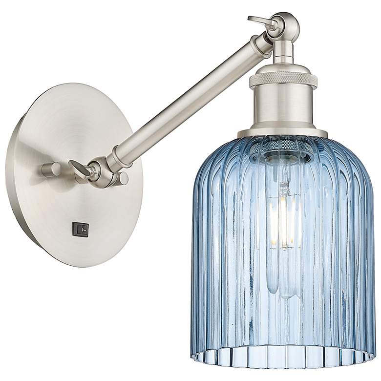 Image 1 Ballston Bridal Veil 5" Sconce Arm Adjusts Up & Down Satin Nickel Blue