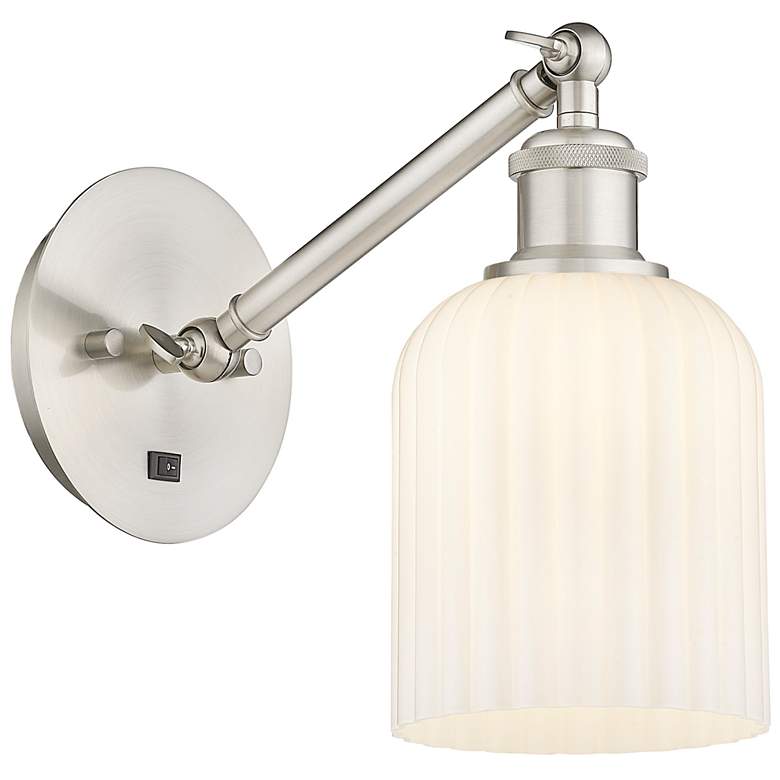 Image 1 Ballston Bridal Veil 5" Sconce Arm Adjusts Up & Down Satin Nickel White