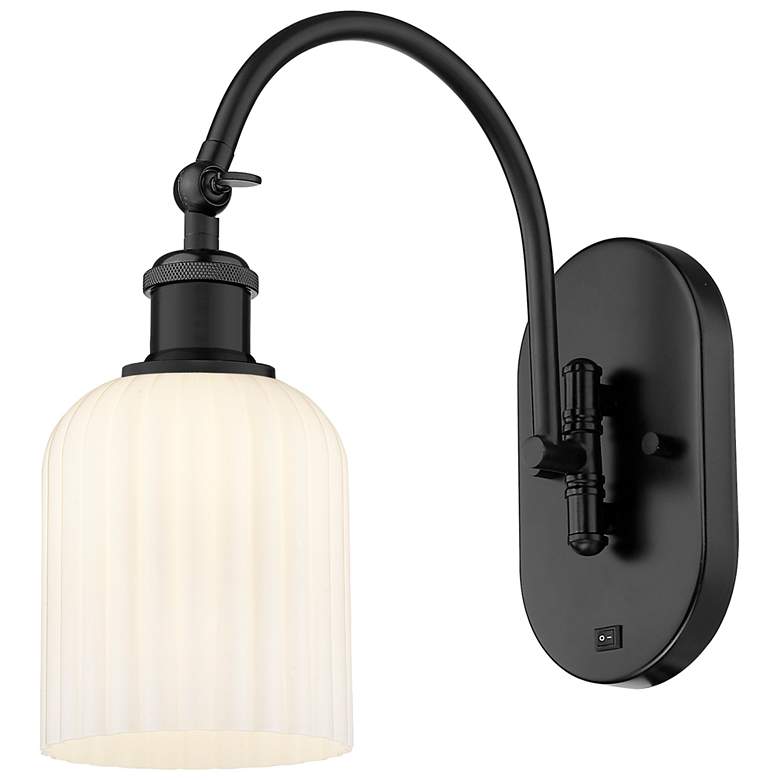 Image 1 Ballston Bridal Veil 5" Sconce Arm Swivels Side to Side Black White Shade