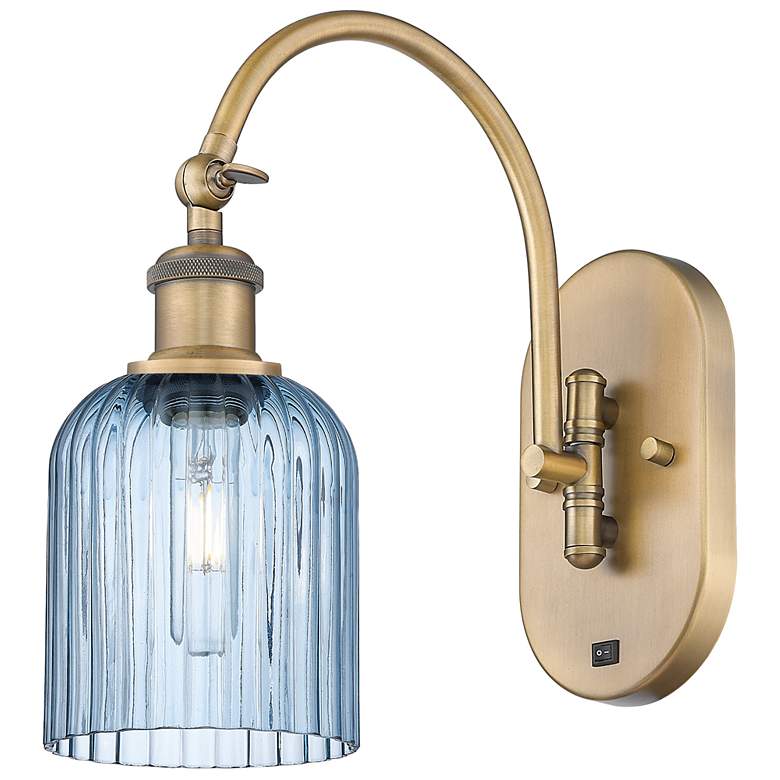 Image 1 Ballston Bridal Veil 5" Sconce Arm Swivels Side to Side Brass Blue Shade