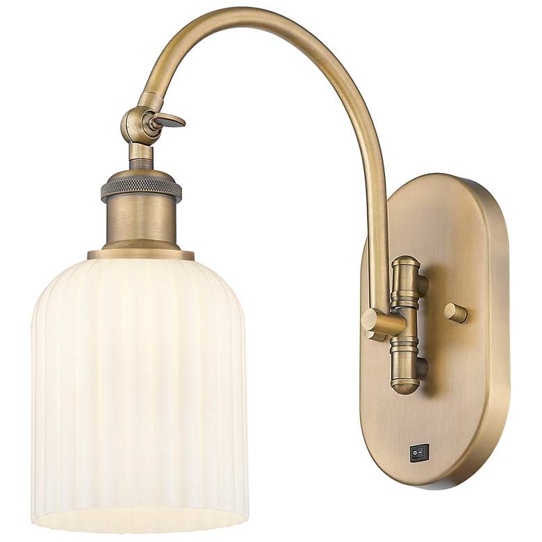 Image 1 Ballston Bridal Veil 5" Sconce Arm Swivels Side to Side Brass White Shade