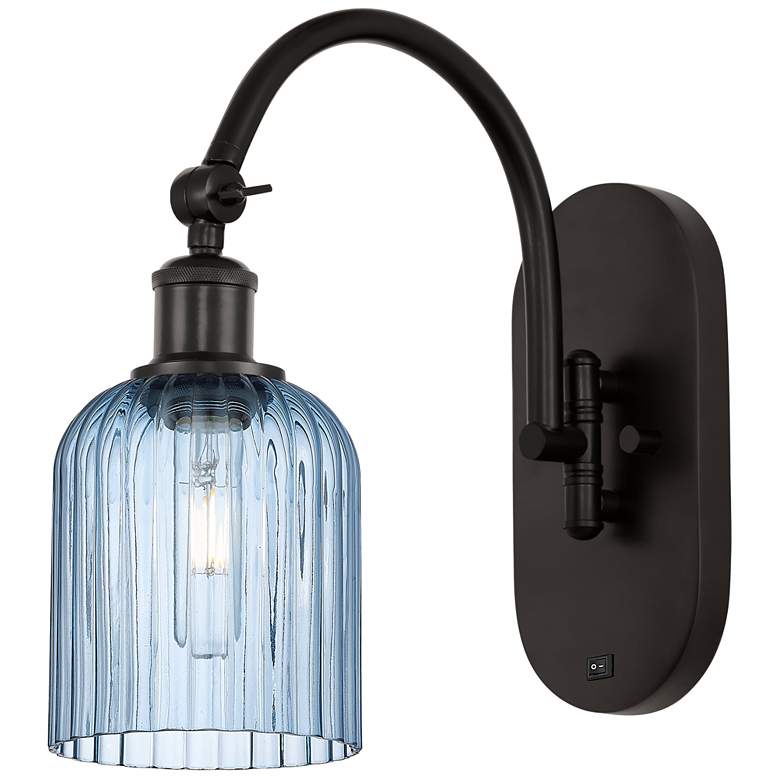 Image 1 Ballston Bridal Veil 5" Sconce Arm Swivels Side to Side Bronze Blue Shade