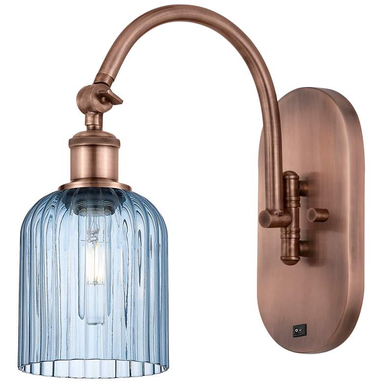Image 1 Ballston Bridal Veil 5" Sconce Arm Swivels Side to Side Copper Blue Shade