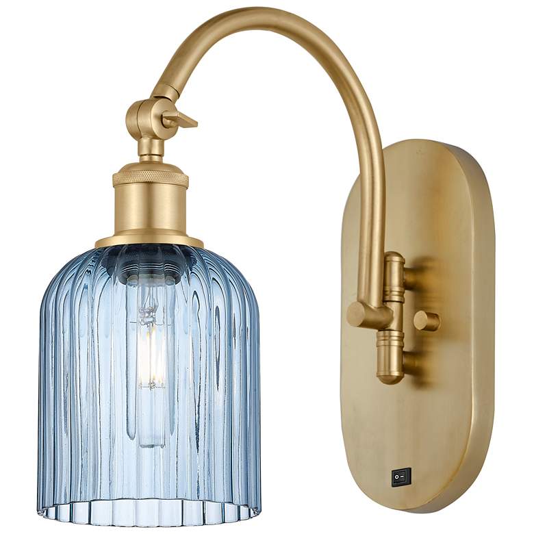 Image 1 Ballston Bridal Veil 5" Sconce Arm Swivels Side to Side Gold Blue Shade