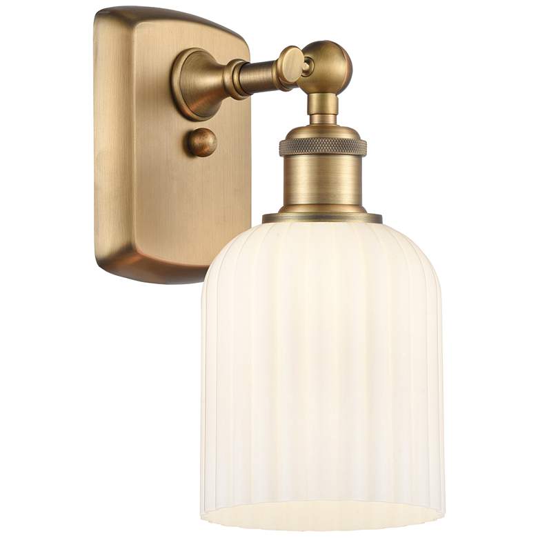 Image 1 Ballston Bridal Veil 5" Sconce Brushed Brass Finish Gloss White Shade