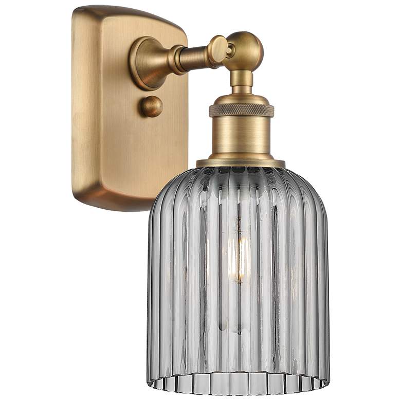 Image 1 Ballston Bridal Veil 5" Sconce Brushed Brass Finish Light Smoke Shade