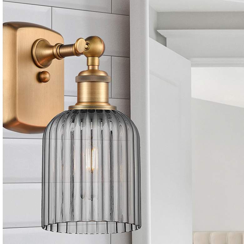 Image 1 Ballston Bridal Veil 5" Sconce Brushed Brass Finish Light Smoke Shade