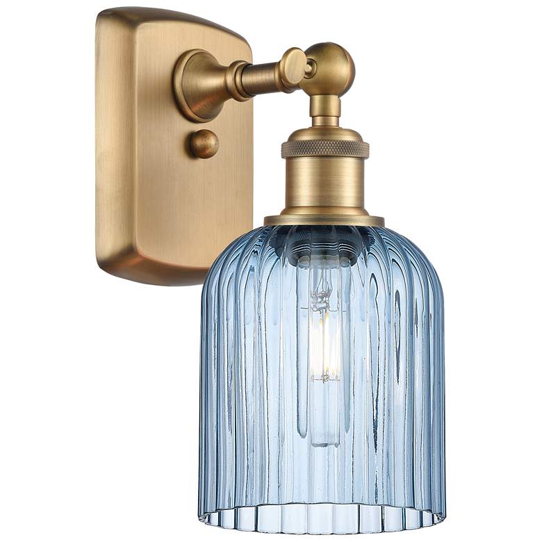 Image 1 Ballston Bridal Veil 5" Sconce Brushed Brass Finish Princess Blue Shade