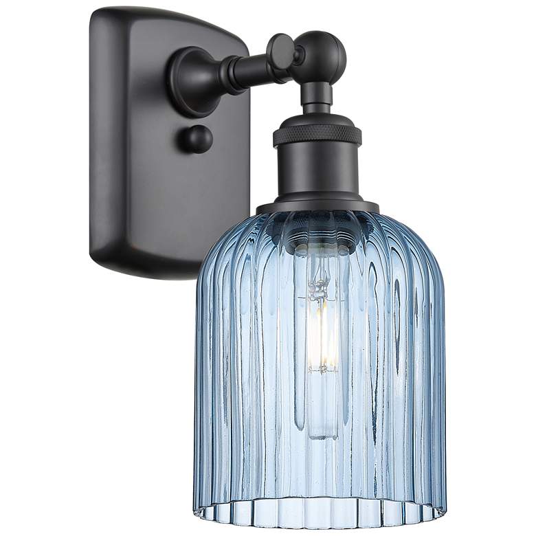 Image 1 Ballston Bridal Veil 5" Sconce Matte Black Finish Princess Blue Shade