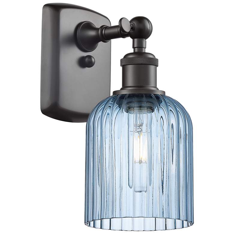 Image 1 Ballston Bridal Veil 5" Sconce Oil Rubbed Bronze Finish Princess Blue Shade