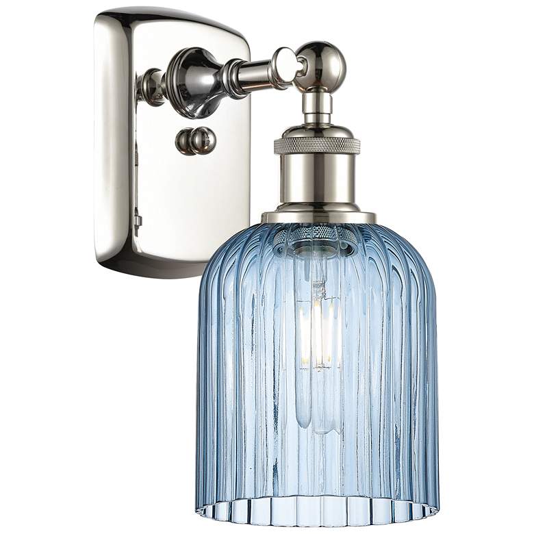 Image 1 Ballston Bridal Veil 5" Sconce Polished Nickel Finish Princess Blue Shade