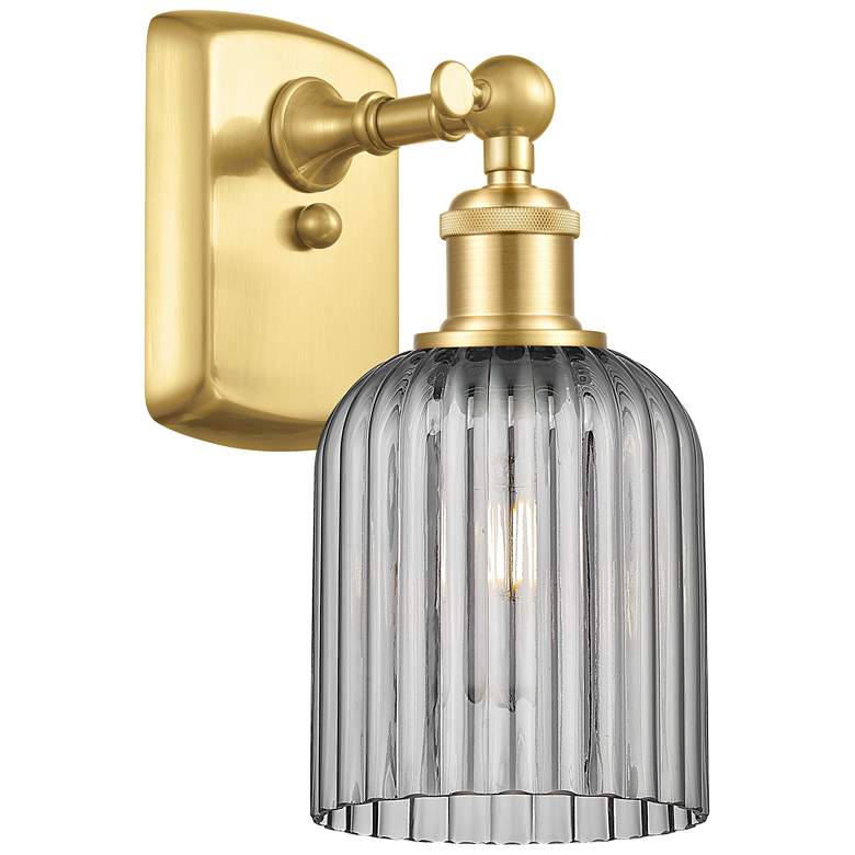 Image 1 Ballston Bridal Veil 5" Sconce Satin Gold Finish Light Smoke Shade