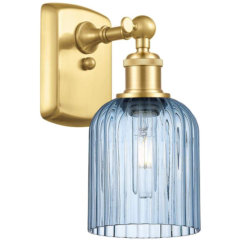 Image 1 Ballston Bridal Veil 5" Sconce Satin Gold Finish Princess Blue Shade