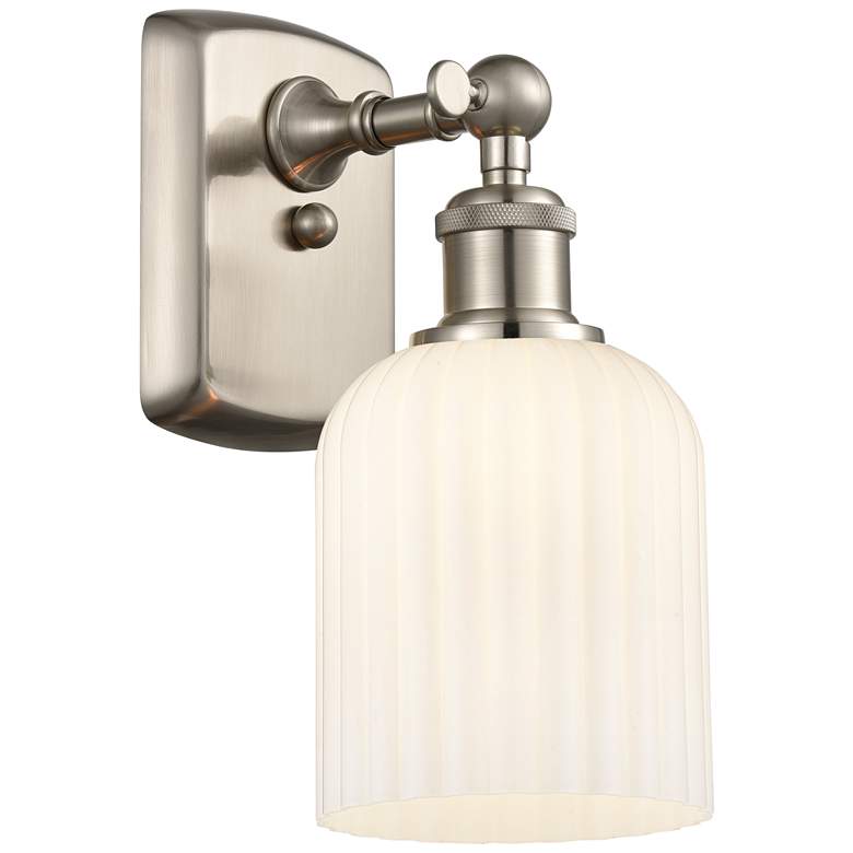 Image 1 Ballston Bridal Veil 5" Sconce Satin Nickel Finish Gloss White Shade