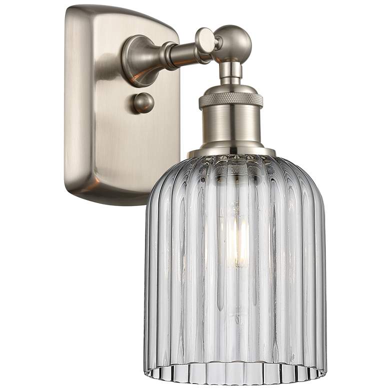 Image 1 Ballston Bridal Veil 5" Sconce Satin Nickel Finish Light Smoke Shade