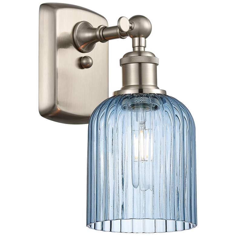 Image 1 Ballston Bridal Veil 5" Sconce Satin Nickel Finish Princess Blue Shade