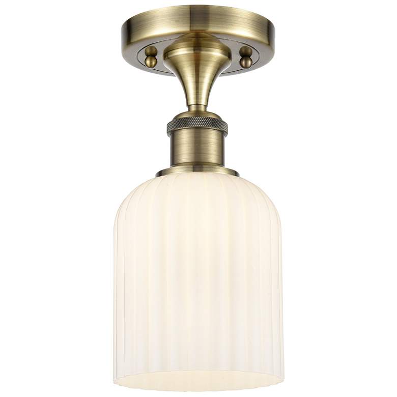 Image 1 Ballston Bridal Veil 5" Semi-Flush Mount Antique Brass Gloss White Shade
