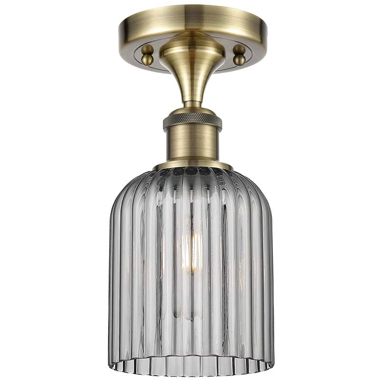 Image 1 Ballston Bridal Veil 5" Semi-Flush Mount Antique Brass Light Smoke Shade