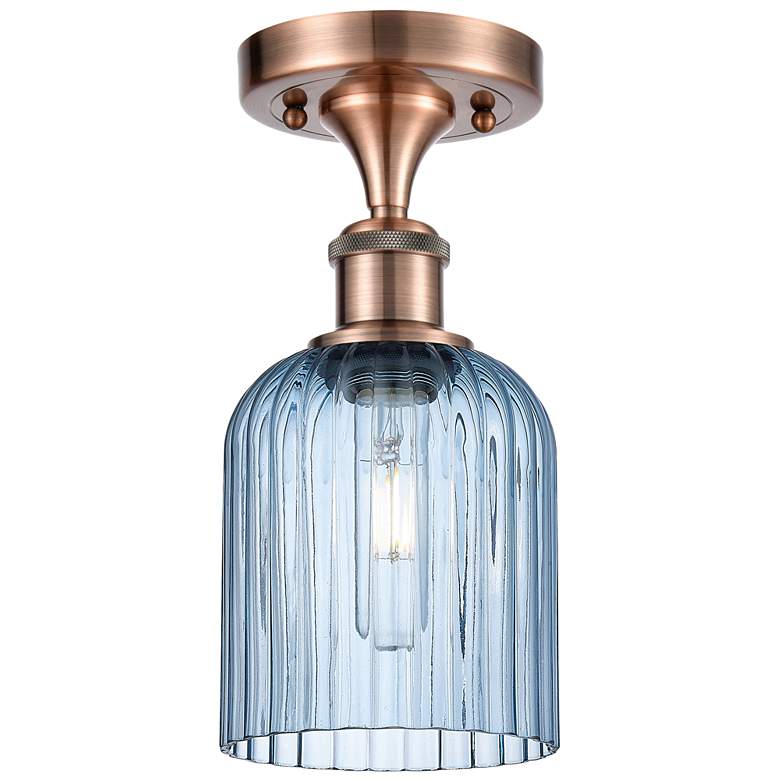 Image 1 Ballston Bridal Veil 5" Semi-Flush Mount Antique Copper Princess Blue Shade