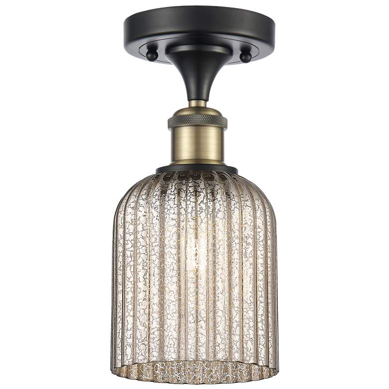Image 1 Ballston Bridal Veil 5" Semi-Flush Mount Black Antique Brass Mercury Shade