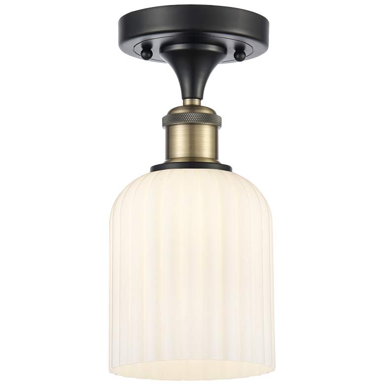 Image 1 Ballston Bridal Veil 5" Semi-Flush Mount Black Brass Gloss White Shade
