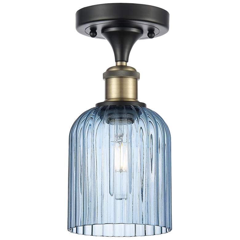 Image 1 Ballston Bridal Veil 5" Semi-Flush Mount Black Brass Princess Blue Shade