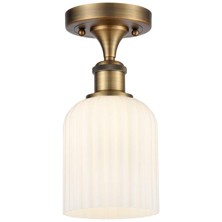 Image 1 Ballston Bridal Veil 5" Semi-Flush Mount Brushed Brass Gloss White Shade