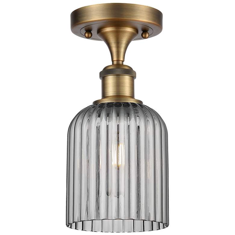 Image 1 Ballston Bridal Veil 5" Semi-Flush Mount Brushed Brass Light Smoke Shade