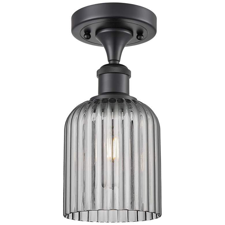Image 1 Ballston Bridal Veil 5" Semi-Flush Mount Matte Black Light Smoke Shade