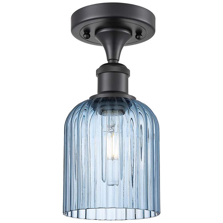 Image 1 Ballston Bridal Veil 5" Semi-Flush Mount Matte Black Princess Blue Shade