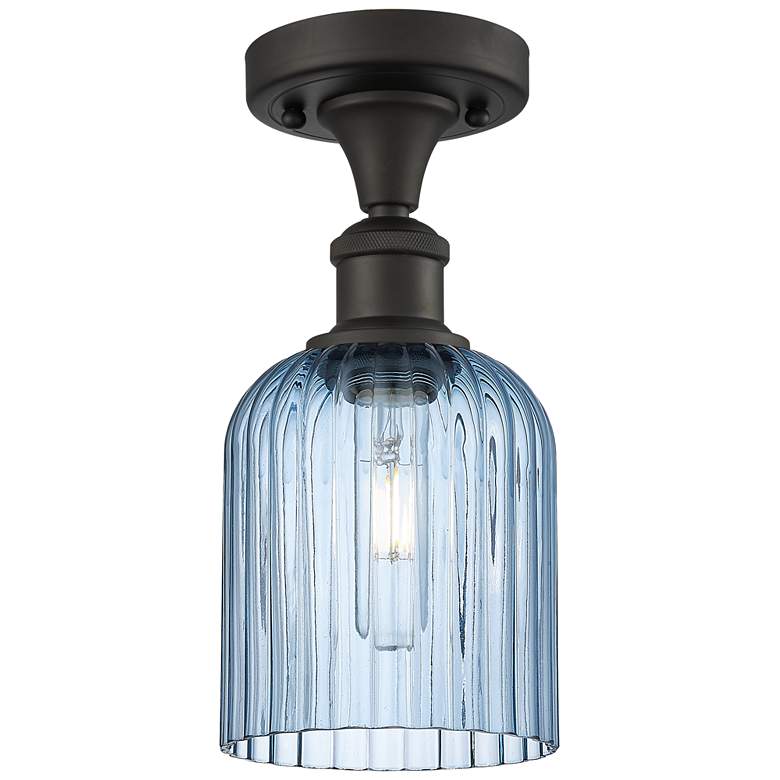 Image 1 Ballston Bridal Veil 5" Semi-Flush Mount Oil Rubbed Bronze Blue Shade