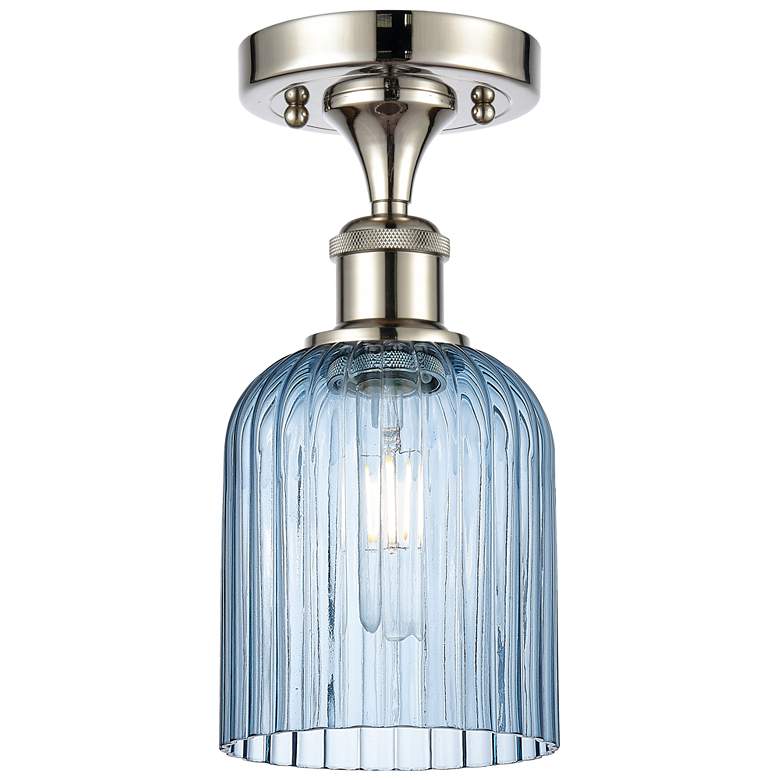 Image 1 Ballston Bridal Veil 5" Semi-Flush Mount Polished Nickel Blue Shade