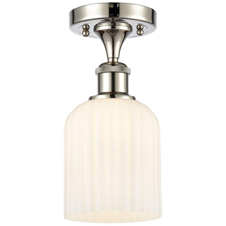Image 1 Ballston Bridal Veil 5" Semi-Flush Mount Polished Nickel Gloss White Shade