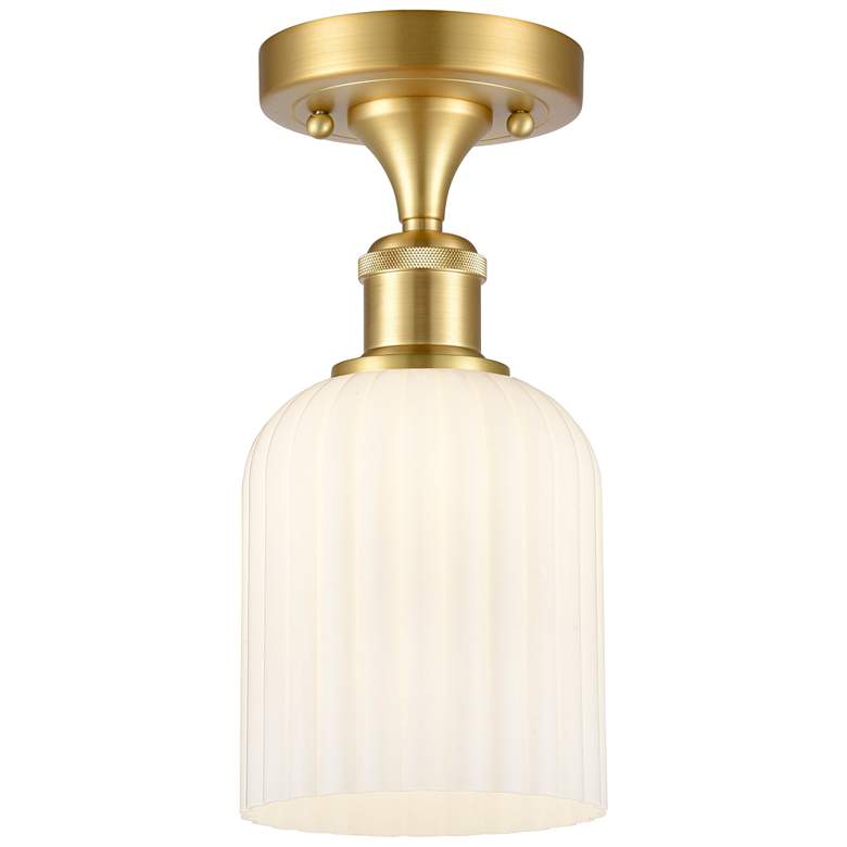 Image 1 Ballston Bridal Veil 5" Semi-Flush Mount Satin Gold Gloss White Shade