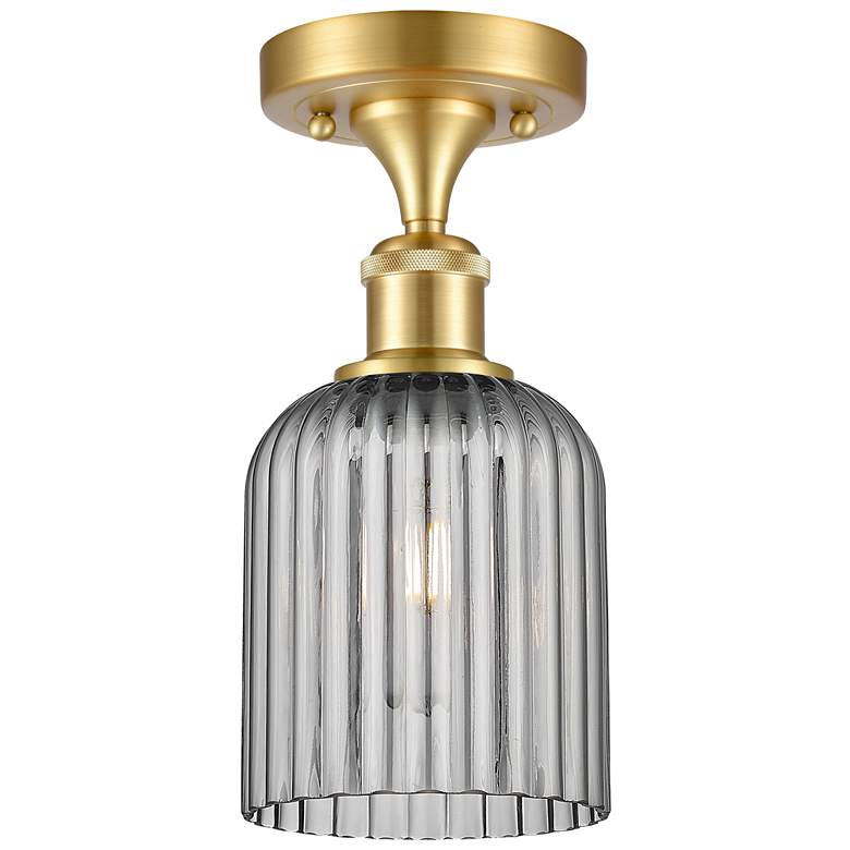Image 1 Ballston Bridal Veil 5" Semi-Flush Mount Satin Gold Light Smoke Shade
