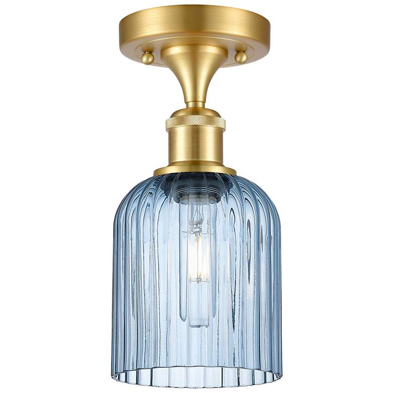 Image 1 Ballston Bridal Veil 5" Semi-Flush Mount Satin Gold Princess Blue Shade