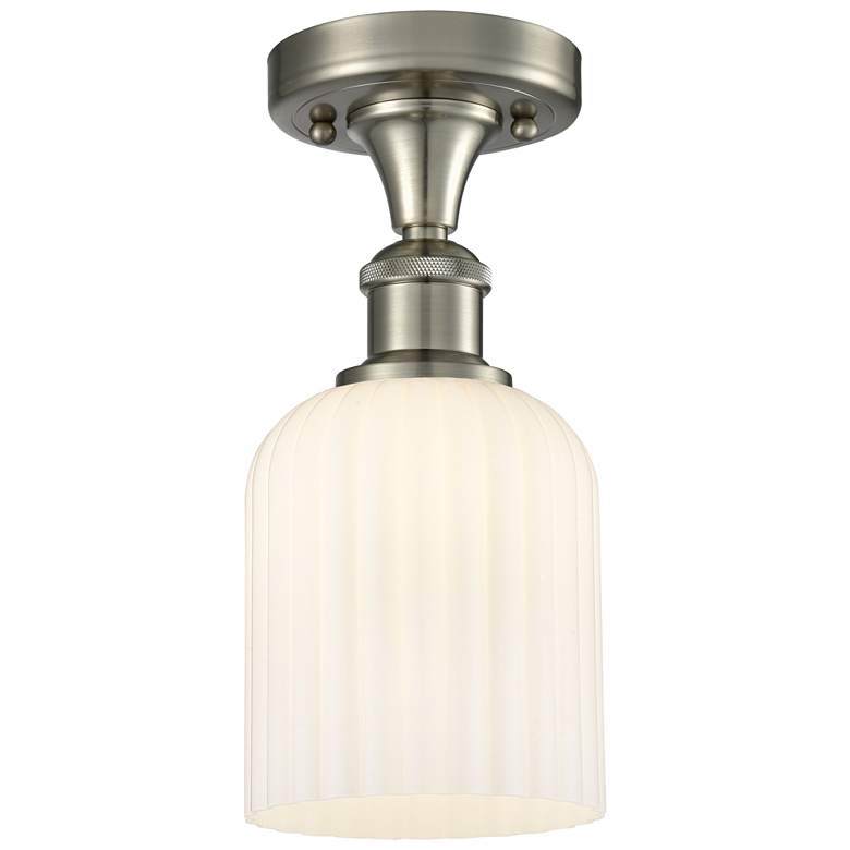 Image 1 Ballston Bridal Veil 5" Semi-Flush Mount Satin Nickel Gloss White Shade