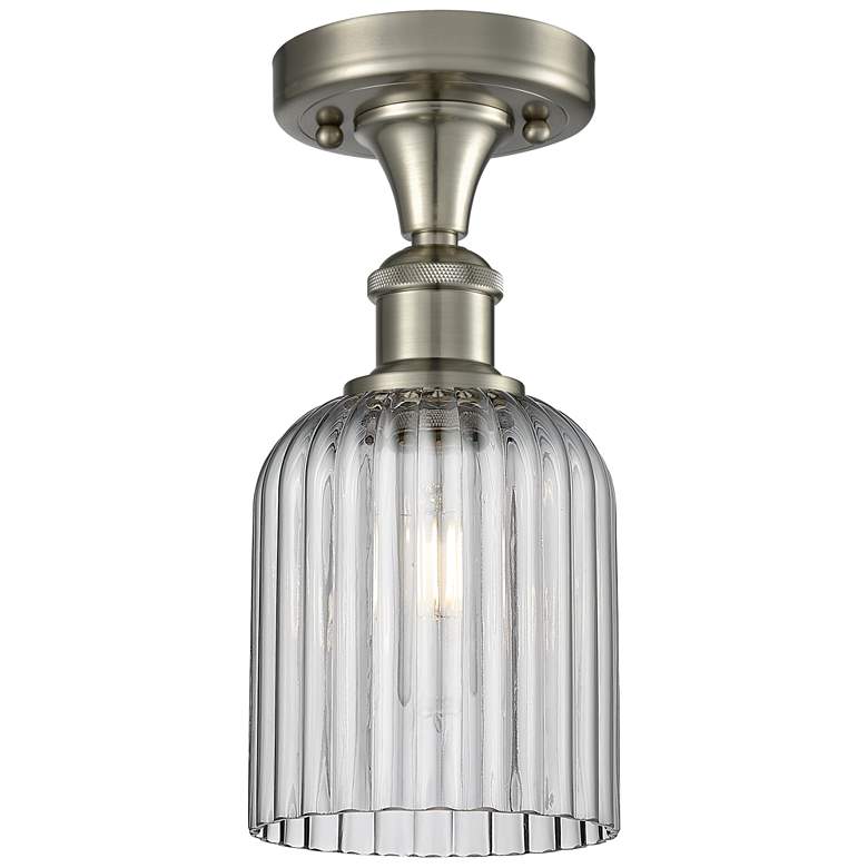 Image 1 Ballston Bridal Veil 5" Semi-Flush Mount Satin Nickel Light Smoke Shade