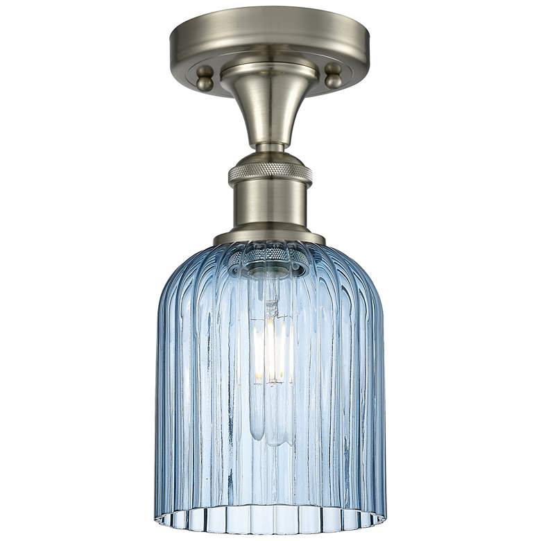 Image 1 Ballston Bridal Veil 5" Semi-Flush Mount Satin Nickel Princess Blue Shade
