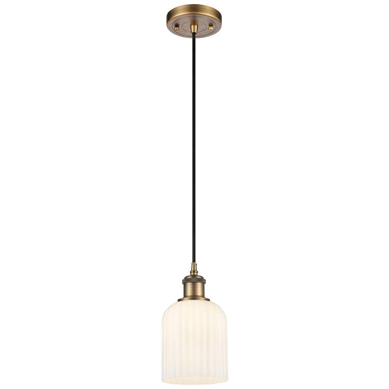 Image 1 Ballston Bridal Veil 5" Stem Hung Mini Pendant Antique Brass Gloss White