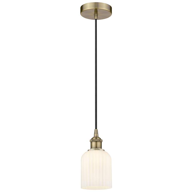 Image 1 Ballston Bridal Veil 5" Stem Hung Mini Pendant Antique Brass Light Smoke