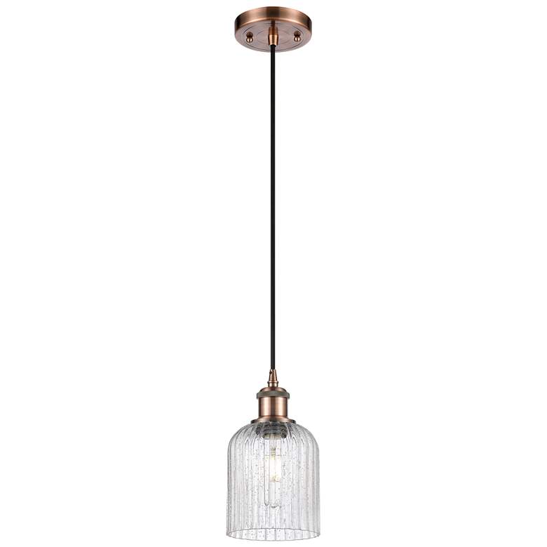 Image 1 Ballston Bridal Veil 5" Stem Hung Mini Pendant Black Brass Gloss White