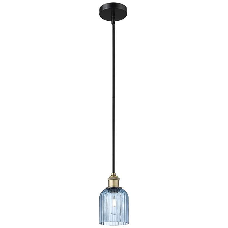 Image 1 Ballston Bridal Veil 5" Stem Hung Mini Pendant Black Brass Light Smoke