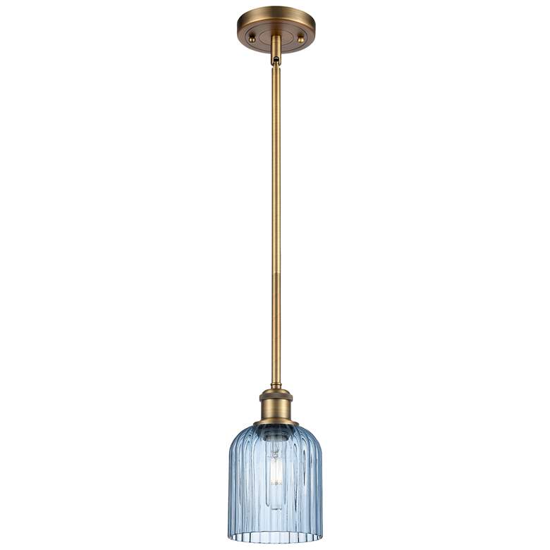 Image 1 Ballston Bridal Veil 5" Stem Hung Mini Pendant Brushed Brass Gloss White