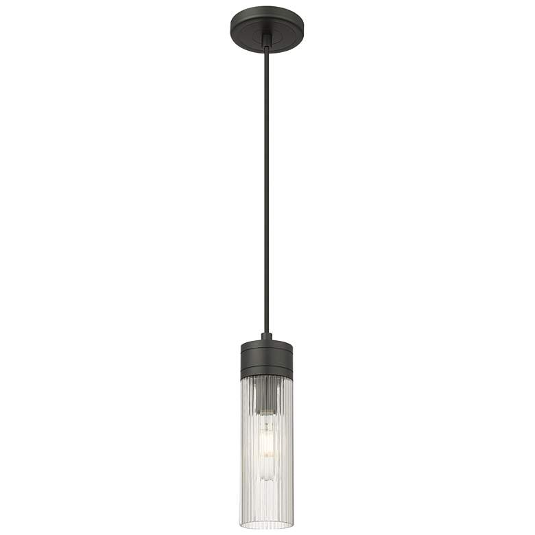 Image 1 Ballston Bridal Veil 5" Stem Hung Mini Pendant Polished Nickel Light Smoke