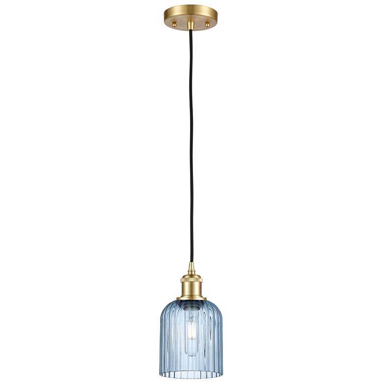 Image 1 Ballston Bridal Veil 5" Stem Hung Mini Pendant Satin Nickel Gloss White