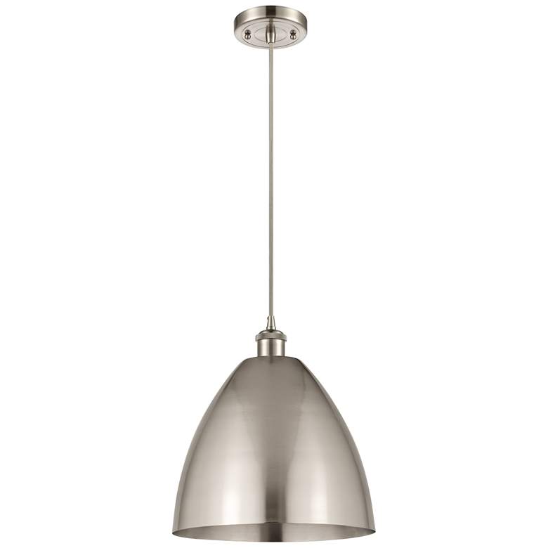 Image 1 Ballston Bristol 12"W Brushed Nickel Cord Mini Pendant w/ Nickel Shade