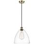 Ballston Bristol Glass 12" LED Mini Pendant - Antique Brass - Clear Sh